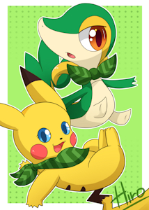 Snivy and Pikachu by NyanHiro