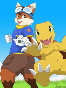 [Commission] Fox & Agumon by WinickLim