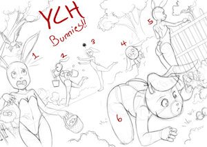 YCH: Bunny girls in bunnys suits looking for bunny eggs by RisingDragon