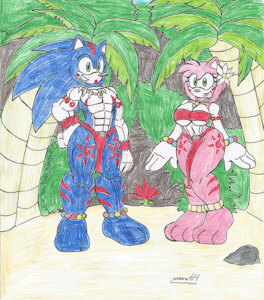 Sonic and Amy tribal by marlon64