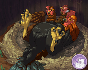 Hydra chicken laying in nest (COMMISSON) by HyperChibiAbsol