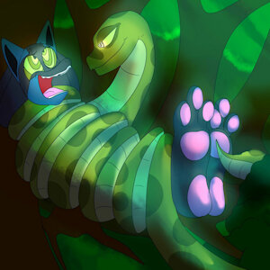 Jungle Lucario's Snake Encounter by HappyRagdoll by AnthroCoilFeetLover