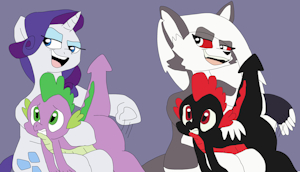 Rarity and Loona spanking Spike and Firetail by FiretailDragon