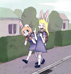 Henna and Abigail walking home from school. by SamanthaIndigo