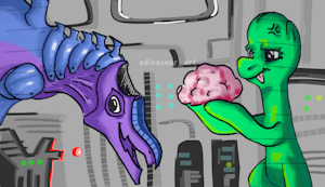 Alien Zony and Cerebroraptor by BrainyEverest