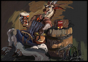 Dragon and barrel of beer by LostDragon01
