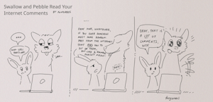 Swallow and Pebble Read Your Comments by foxyoreos
