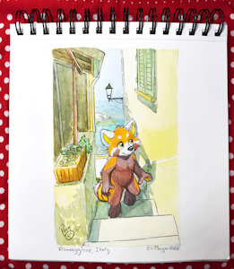 Watercolor Studies: Koda in Riomaggiore (4/20) by pandapaco