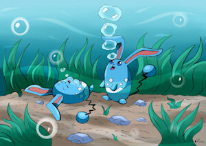 Ko-fi commission - Underwater bunnies by LunarTurtle