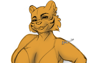 Curvy tiger lady - OC WIP by kitsuneismything