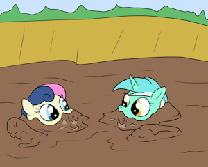 Lyra and BonBon in deep mud trouble by mucky