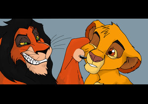 Scar pinching Simba's cheek by fuwwyfootpaws