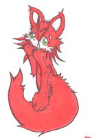 little red guy by log