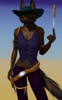 Elisabete "Black Betty" Espada by PLasticFrogCG - female, jackal, western, 3d, photoshop, maya, cowgirl, knives, cowboy hat, female/solo