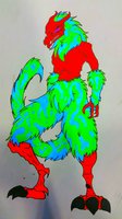 Zerphoran Mirakisis by redgreenfluffball - fox, hybrid, colorful, alien, neon, fluffy, bright, male/solo, bloodrin