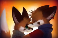 Brotherhood by Hirousan - fox, male, anthro, animals, sunset, brothers, furry, canid, fennec fox, earrings, anthropomorphic, anthromorphic, brotherhood, artwork (digital), hirou-san, hirousan