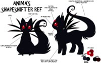 Anima's Ref by shifteranima - female, tail, shadow, spikes, red eyes, shapeshifter, cloud, black fur, anima, tail curl, smal, cat like, lotus eyes, shadow tail, five eyes