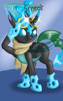 (OC) Blue Streak the Rough Changeling by Navanastra - boy, male, hybrid, stallion, character sheet, oc, goggles, my little pony, mlp, changeling, colt, original character, fan character, fim, friendshipismagic, blue streak
