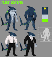 Clint Eastfin Ref Sheet by MissKarotStix - male, commission, green, muscle, muscular, blue, shark, stripes, suit, handsome, sheet, ref, reference, business, bara, attire, professional, clint, eastfin