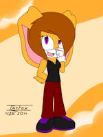 Mobian Bunny by IsmaCat18 - bunny, female, smile, standing, brown hair, purple eyes, mobian, looking at viewer, fan character, yellow fur
