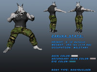 Zaruka Character Sheet by Zaruka - male, man, muscle, alien, muscular, 3d, military, character, sheet, glukathen, sculpted
