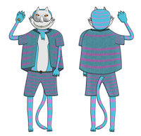 Harleking ~ Anthroform - digital and pencil crayon version by Harleking - cat, male, anthro, mask, shirt, stripe, grin, cheshire cat, pencil crayon