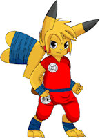 Namuh Saiyajin - ROF Arc by Nijayias - red, blue, warrior, fighter, bandages, gi, ki, female/feminine, pikachu/saiyan