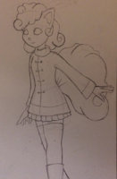 OC Ref Sheet - Ember by DracoErus - cub, female, loli, character sheet, anthro, vulpix, thighhighs, female/solo, winter coat, alola vulpix