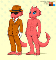 Randolph J. Nelson by DrJavi - dragon, muscles, reference sheet, necktie, vagentleman