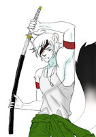 Jon the Weasel by Chocokittehtear - sword, male, dog tags, weasel, swordsman, eyepatch, male/solo, male solo