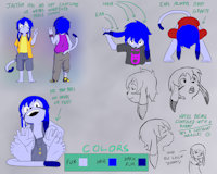 Jastam's Character Sheet by Jastam - goat, cub, cat, male, short, shorts, feet, blue, overalls, coat, barefoot, sweats, sweatpants, catgoat, jastam