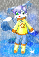 Hoshi in the Rain by jonhskitsune - fox, cute, cub, skunk, kawaii, blue, water, clean, rain, hoshi, jamesfoxbr, kioshi