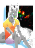 Rainbow in Space by Drakita - wolf, male, rainbow, cool