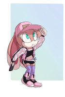 Velvet the Rabbit by colormute - bunny, female, rabbit, bikini, shoes, thigh highs, mobian, sonic fan character, spats, female/solo, bike shorts, sonic oc, souvenir jacket