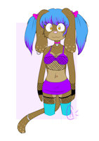 Ryo charater sheet by WhiteOuts - cat, cabbit, female, piercings, rabbit, hybrid, freckles, bra, stripper, rave, choker, pigtails, leggings, bows, fishnets, bellybutton, ponytails, pierced ears