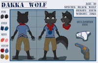 Dakka Wolf Character Sheet (SFW) by DakkaWoof - cub, boy, wolf, male, shorts, undies, character sheet, clean, young, shirtless, black wolf, dakka, furry boy, shirtless boy