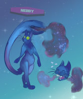 Nebby the by DrDoorknobbs - cat, kitty, character sheet, space, character, sheet, reference, blue cat, character reference, space cat, character ref, tail maw, tailmaw, characterref