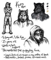 Anakuro Character Study: Kuro by Anakuro - sketch, dog, cute, comic, wolf, male, underwear, canine, character sheet, boxers, profile, sad, character, sheet, ref, face, hoodie, mutt, angry, japanese, reference, expressions, asian, study, kuro, inu, boxer briefs, moody, webcomic, plantigrade, gray wolf, pouting, anakuro, puppydog, kai ken