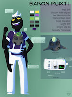 Baron Puixti by Starrbar - comic, male, alien, character sheet, hermaphrodite, baron, webcomic, black steel, all the worlds a roulette, atwar
