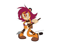 Nia the Cheetah by pestilentangels - female, tribal, spear, hunter, cheetah, sonic, navel, sonic the hedgehog, tomboy, sonic fan character, midriff, female/solo, sonic oc, mangaanonymous, skinny legs