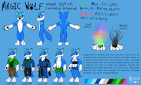 Magic Wolf Reference Sheet by MagicWolfy - wolf, male, magic, blue, shy, femboy, introvert