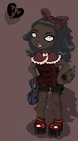 "Why are your eyes so big?" by nehmyncolad - dog, red, cub, female, ribbon, fishnet stockings, gothic lolita, handbag, make up, pumpkin pants, skinny legs