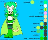 Flavel Ref Sheet (Clean) by HolyLaxativeApples - female, gloves, reference sheet, green, mouse, rat, necklace, green hair, cape, ref sheet, rodent, earrings, leggings, green eyes, flavel, holylaxativeapples