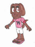 Pink the dog by JollyLizard - dog, male, feet, pink, flattened