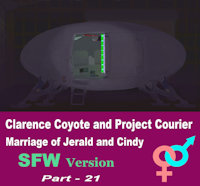 Clarence Coyote and Project Courier - Part 21 - Marriage of Jerald and Cindy - SFW Version by moyomongoose - fox, cub, female, raccoon, male, bear, skunk, coyote, kangaroo, bobcat, house, birthday, lynx, laptop, party, collie, mink, kinkajou, marriage, church, time machine, shooting stars, blanket fort, drawing tablet, new mexico, real estate, time travel machine, year 1960