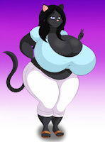 Sofia Aarseth by SonataDragon - cat, feline, woman, female, thick, feet, fat, mature, chubby, blue, black, breast, mom, shirt, milf, thighs, busty, big boobs, black cat, sandals, slightly, huge boobs, giant boobs, white pants, catmom