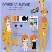 Amber Reference Sheet - By Toast435 by ChinookOrca - girl, woman, female, reference sheet, tiger, shark, shirt, aquatic, tiger shark, swimsuit, reference, hawaiian, refsheet, swim suit, tigershark, beachwear
