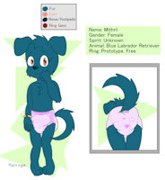 Mithril Reference by HydroFTT - dog, babyfur, diaper, cub, female, canine, shaman, training pants, pullups, character reference, labrador retriever, goodnites, hydroftt, mithril, diaper butt, blue lab