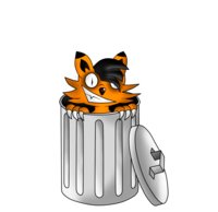 live in trash can by ArtyCheetah - fox, cat, male, hiena, hibrid, trash can