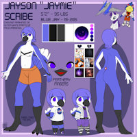 Jayson Ref Sheet - by Toast435 by ChinookOrca - boy, male, girly, blue, space, avian, sissy, character, sheet, ref, plush, bluejay, reference, blue jay, jay, corvid, outfit, outfits